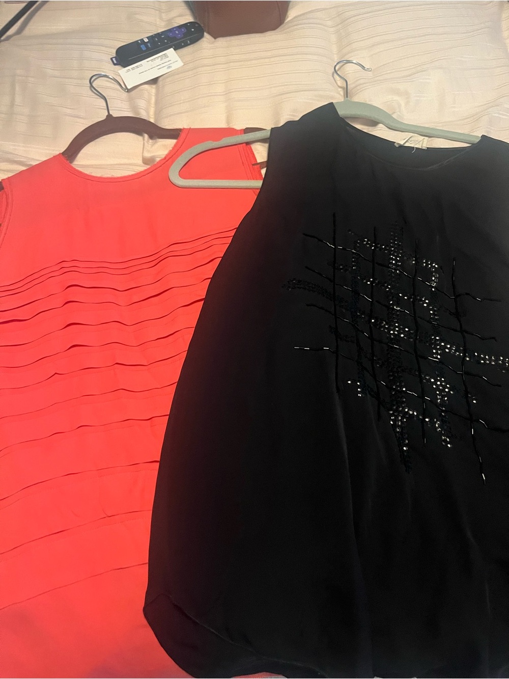 Sleeveless Coral Ruffle Top & Black Embellished Tank Duo